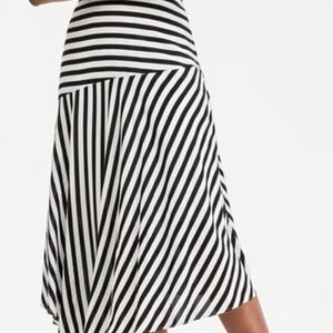 INC International Concepts Black White Stripe Asymmetrical Midi Skirt Size L